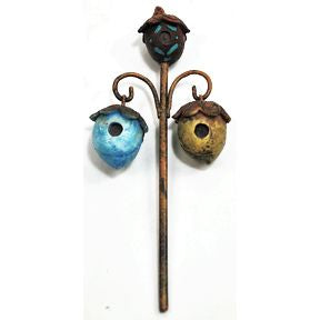 Polystone Mini Woodland Acorn Stake U03-1211232-0090-a single stake with 3 mini acorn birdhouses. Garden décor.