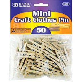 Bazic Mini Natural Craft Clothespin - 50 Count Y03-2188001-1000